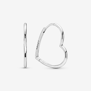 Pandora Asymmetrical Heart Hoop Earrings Sterling Silver | 53690-BRJS