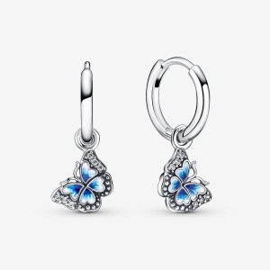 Pandora Blue Butterfly Hoop Earrings Sterling Silver | 71562-MEQX