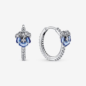 Pandora Blue Pansy Flower Hoop Earrings Sterling Silver | 45736-FAIW