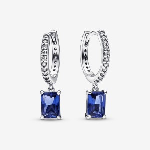 Pandora Blue Rectangular Sparkling Hoop Earrings Sterling Silver | 35764-BOLC