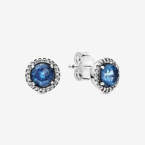 Pandora Blue Round Sparkle Stud Earrings Sterling Silver | 61384-JUPL