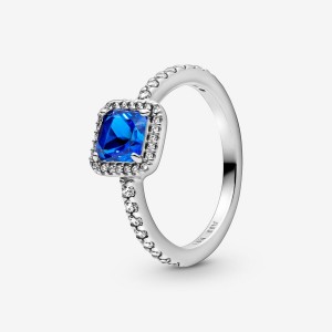 Pandora Blue Square Sparkle Halo Ring Sterling Silver | 60312-CJRY