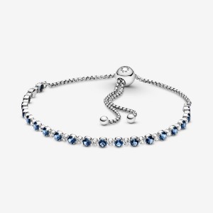 Pandora Blue and Clear Sparkle Slider Bracelet Sterling Silver | 48159-XDQG