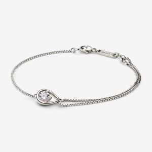 Pandora Brilliance Lab-created 0.50 ct tw Diamond Double Chain Bracelet White Gold | 18374-HYNT