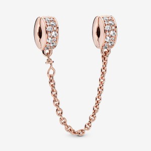 Pandora Clear Pavé Safety Chain Clip Charm Rose Gold Plated | 76248-NCPM