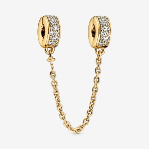 Pandora Clear Pavé Safety Chain Clip Charm Gold Plated | 23790-CWNA