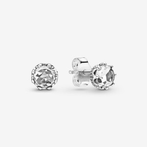 Pandora Clear Sparkling Crown Stud Earrings Sterling Silver | 35762-RINO