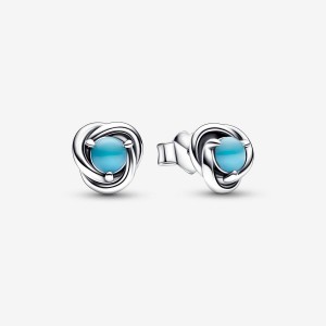 Pandora December Turquoise Blue Eternity Circle Stud Earrings Sterling Silver | 41926-RPZW