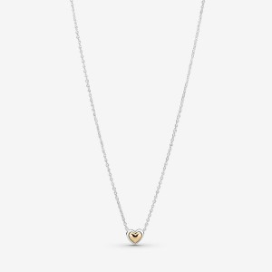 Pandora Domed Golden Heart Collier Necklace Two-tone | 07982-KFLT