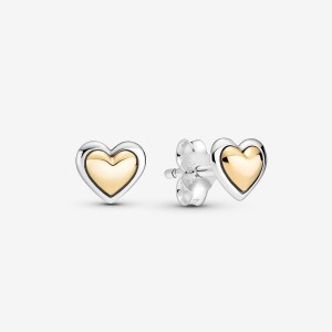 Pandora Domed Golden Heart Stud Earrings Two-tone | 32618-VUGP