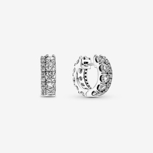 Pandora Double Band Pavé Hoop Earrings Sterling Silver | 42603-RZCF