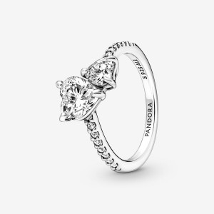 Pandora Double Heart Sparkling Ring Sterling Silver | 78350-TULI