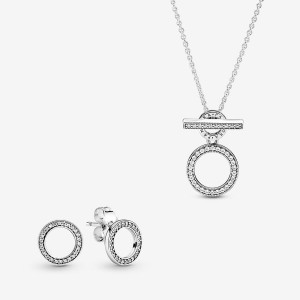 Pandora Double Hoop T-Bar Necklace and Earring Set | 59872-LXAS