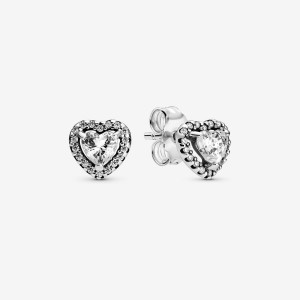 Pandora Elevated Heart Stud Earrings Sterling Silver | 68351-DCKF