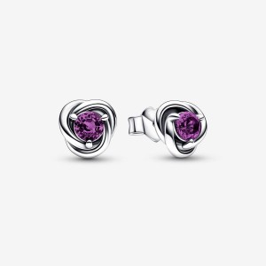 Pandora February Purple Eternity Circle Stud Earrings Sterling Silver | 75396-RDJM