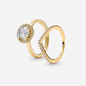 Pandora Halo of Gold Sparkling Wishbone Ring Set | 03469-YPJZ