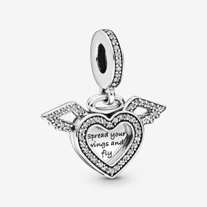 Pandora Heart and Angel Wings Dangle Charm Sterling Silver | 80679-JVZG