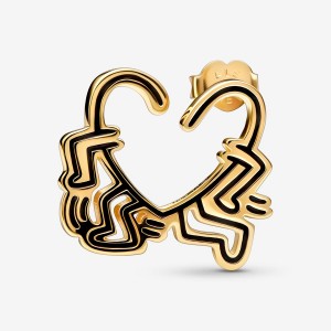 Pandora Keith Haring™ x Walking Heart Stud Earring Gold Plated | 62307-FAOS