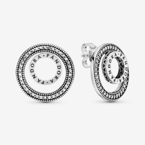 Pandora Logo Circle Stud Earrings Sterling Silver | 34218-RDSN