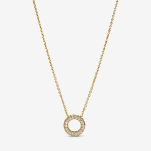 Pandora Logo Pavé Circle Collier Necklace Gold Plated | 08516-GENZ