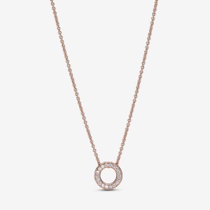 Pandora Logo Pavé Circle Collier Necklace Rose Gold Plated | 48673-PISU