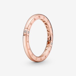 Pandora Logo & Hearts Ring Rose Gold Plated | 47085-HXUE