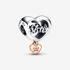 Pandora Love You Sister Heart Charm Two-tone | 74361-RVCB