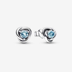 Pandora March Sea Aqua Blue Eternity Circle Stud Earrings Sterling Silver | 18953-KFSM