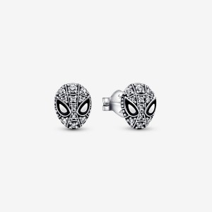 Pandora Marvel Spider-Man Mask Pavé Stud Earrings Sterling Silver | 61347-MJSU