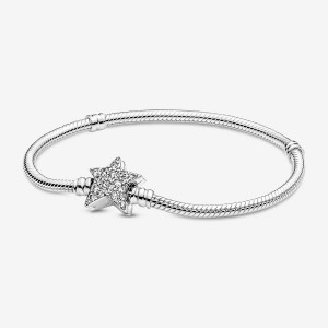 Pandora Moments Asymmetric Star Clasp Snake Chain Bracelet Sterling Silver | 14952-MBGN