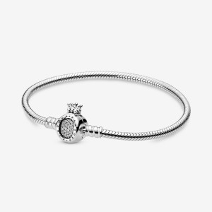 Pandora Moments Crown O Clasp Snake Chain Bracelet Sterling Silver | 38290-ISTR