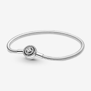 Pandora Moments Halo Snake Chain Bracelet Sterling Silver | 39720-DIBW