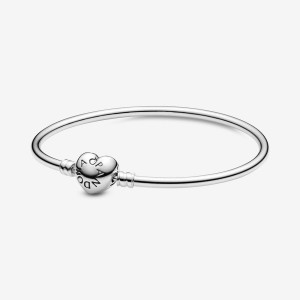 Pandora Moments Heart Clasp Bangle Sterling Silver | 60185-RNGB