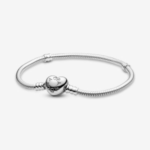 Pandora Moments Heart Clasp Snake Chain Bracelet Sterling Silver | 60841-BNKE