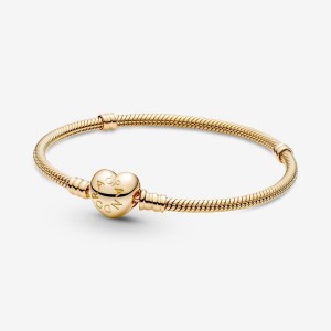 Pandora Moments Heart Clasp Snake Chain Bracelet Gold | 25089-BZYW