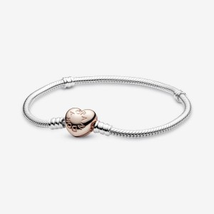 Pandora Moments Heart Clasp Snake Chain Bracelet Two-tone | 68794-XZUM