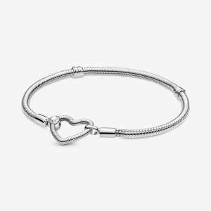 Pandora Moments Heart Closure Snake Chain Bracelet Sterling Silver | 35978-DXCK