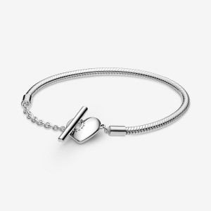 Pandora Moments Heart T-Bar Snake Chain Bracelet Sterling Silver | 59263-KADV