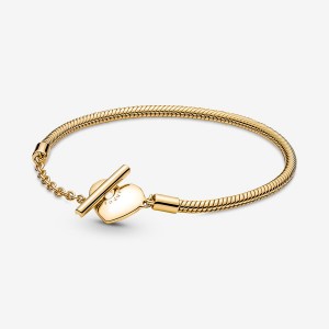 Pandora Moments Heart T-Bar Snake Chain Bracelet Gold Plated | 23750-KNTV