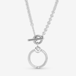 Pandora Moments O Pendant T-bar Necklace Sterling Silver | 40165-EJLF