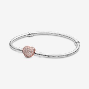 Pandora Moments Pavé Heart Clasp Snake Chain Bracelet Two-tone | 67819-OWUV