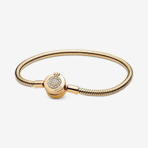 Pandora Moments Sparkling Crown O Snake Chain Bracelet Gold Plated | 76493-OKSZ