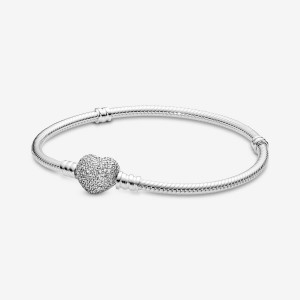 Pandora Moments Sparkling Heart Clasp Snake Chain Bracelet Sterling Silver | 95843-KIYS