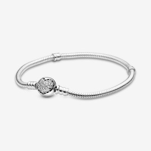 Pandora Moments Sparkling Heart Clasp Snake Chain Bracelet Sterling Silver | 34029-UFMR