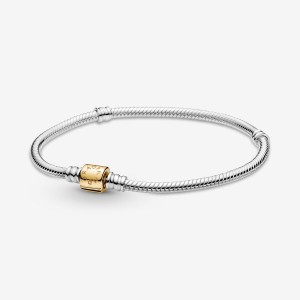 Pandora Moments Two-tone Barrel Clasp Snake Chain Bracelet Two-tone | 90726-ZGNO