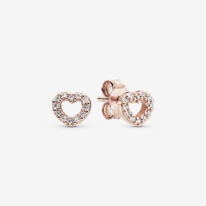 Pandora Open Heart Stud Earrings Rose Gold Plated | 85709-YZKL