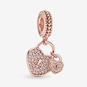 Pandora Pavé Heart Padlocks Dangle Charm Rose Gold Plated | 20954-CFRP