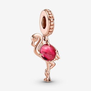 Pandora Pink Murano Glass Flamingo Dangle Charm Rose Gold Plated | 43896-ANXO