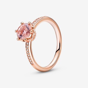 Pandora Pink Sparkling Crown Solitaire Ring Rose Gold Plated | 97302-VBIY