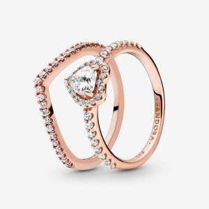 Pandora Playful Love Elevated Heart Wishbone Ring Set | 29703-WZYM